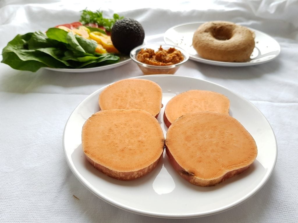 Bun-less sweet potato burger